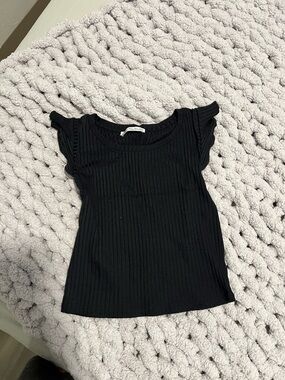 Zara Black Ribbed Flutter Sleeve Tank Top